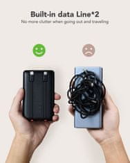 VEGER VEGER powerbank 10000 mAh z vgrajenimi kabli tipa C / Lightning PD QC3.0 2A 22,5W C11 (W1170) črn