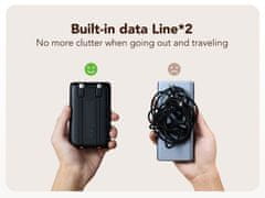 VEGER VEGER powerbank 10000 mAh z vgrajenimi kabli tipa C / Lightning PD QC3.0 2A 22,5W C11 (W1170) črn