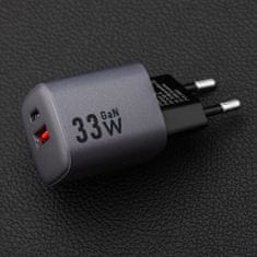 FORCELL Mrežni polnilnik za telefon Forcell F-Energy GaN USB C + USB A QC4.0 PD 3A 33W VT-31 siv