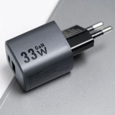 FORCELL Mrežni polnilnik za telefon Forcell F-Energy GaN USB C + USB A QC4.0 PD 3A 33W VT-31 siv