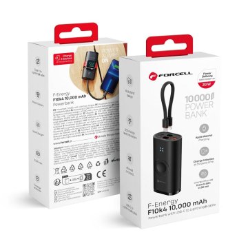 FORCELL Powerbank Forcell F-Energy F10K4 PD QC3.0 3A 22,5W 10000 mAh združljiv z Apple Watch črn