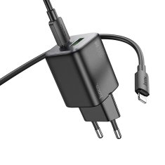 Hoco Mrežni polnilnik za telefon Hoco USB A + USB C QC PD 3A 20W + kabel USB C za Lightning N41 črn