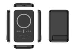 VEGER VEGER powerbank 5000 mAh z indukcijskim polnjenjem, združljiv z MagSafe PD QC3.0 2A 20W MagOn Kick (V0553P / W0553P) črn