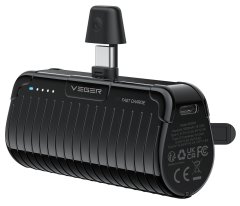 VEGER VEGER powerbank 5000 mAh z vgrajenim priključkom tipa C PlugOn PD QC3.0 3A 20W W0558 črn