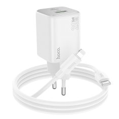 Hoco Mrežni polnilnik za telefon Hoco USB A + USB C QC PD 3A 20W + kabel USB C za Lightning N41 bel