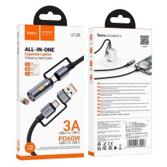 Hoco Vse v enem kabel USB A / USB C na USB C / avtomobilska vžigalna vtičnica Hoco 3A 60W 1,2 m U138 črna