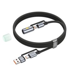 Hoco Vse v enem kabel USB A / USB C na USB C / LED svetloba Hoco 3A 60W 1,2 m U138 črn