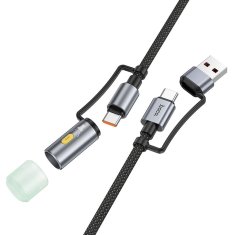 Hoco Vse v enem kabel USB A / USB C na USB C / LED svetloba Hoco 3A 60W 1,2 m U138 črn