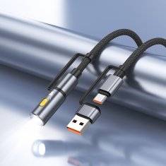 Hoco Vse v enem kabel USB A / USB C na USB C / LED svetloba Hoco 3A 60W 1,2 m U138 črn