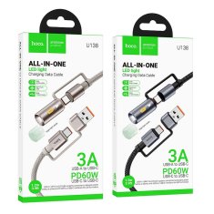 Hoco Vse v enem kabel USB A / USB C na USB C / LED svetloba Hoco 3A 60W 1,2 m U138 črn