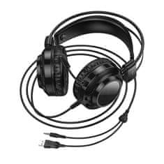 Hoco Žične slušalke za igre USB A + Jack 3,5 mm Hoco 2 m W110 črne