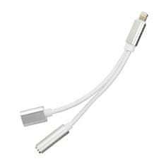 OEM AUX adapter 2v1 Lightning (moški) na Lightning (ženski) / Jack 3,5 mm (ženski) srebrni