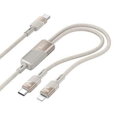Hoco 2-v-1 USB C na USB C + Lightning kabel Hoco 5A 100W 1,2 m U139 zlata