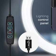 OEM LED Ring Stream RGB 10-palčna obročasta svetilka z držalom za telefon + stojalo, črna