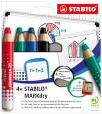 Stabilo MARKsuh marker za bele table in flipcharte - komplet 4 kosov z brusilec in krpo