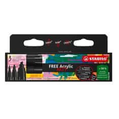 Akrilni marker STABILO FREE Akril, 3 kosi, črn