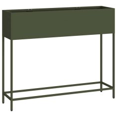 Vidaxl Povišano vrtnarsko korito Olivno zelena 100 x 26 x 82 cm Jeklo