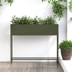 Vidaxl Povišano vrtnarsko korito Olivno zelena 100 x 26 x 82 cm Jeklo