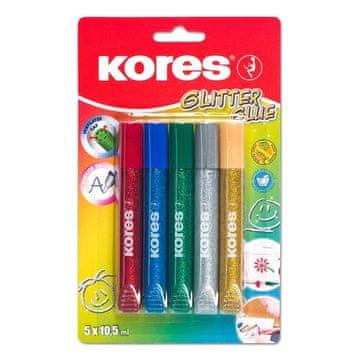 Kores Lepilo z bleščicami, 5 barv x 10,5 ml
