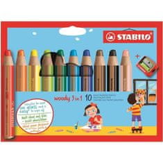 Stabilo Woody barvice 3v1, 10 kosov z ostičem