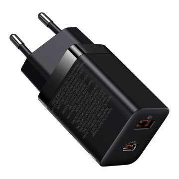 BASEUS BASEUS omrežni polnilnik USB A + Tip C PD QC3.0 30W CCSUPP-E01/CCCJG30UE črn