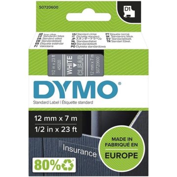 Dymo Trak D1 širine 12 mm, prozoren/beli