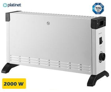 Platinet PEH01 električni konvektorski grelnik, 2000 W, 3 moči, 54x30x19 cm, bel