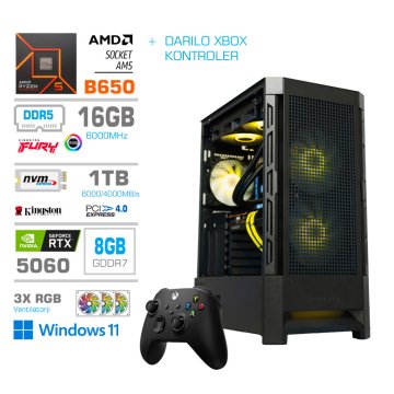 MEGA Računalnik MT S8 R5-7600/RTX5060/32GB-DDR5/1TB-4.0/750W/Win11Home/črna RGB + Estetski napajalni kabli [Rumena / Črna] * DARILO *