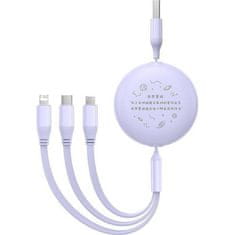 BASEUS BASEUS navijalni kabel 3v1 USB A na Micro USB / Lightning / Tip C 3,5A CB000063 1,1 m vijoličen