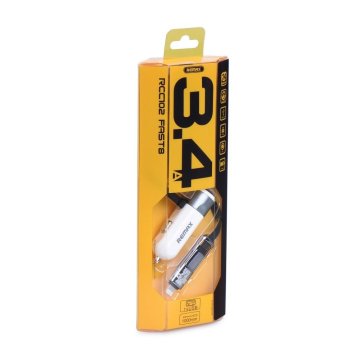 REMAX REMAX avtomobilski polnilnik 2v1 USB A s kablom Micro USB / Lightning RCC102 srebrna