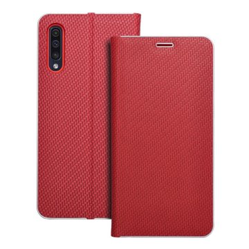 OEM LUNA Book Carbon torbica za SAMSUNG A50 rdeča