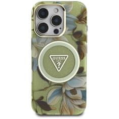 Guess GUESS etui za IPHONE 16 Pro, združljiv z MagSafe GUHMP16LHFLPEDN (IML Metal Glitter Flowers Triangle) zelen