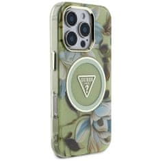 Guess GUESS etui za IPHONE 16 Pro, združljiv z MagSafe GUHMP16LHFLPEDN (IML Metal Glitter Flowers Triangle) zelen