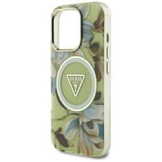 Guess GUESS etui za IPHONE 16 Pro, združljiv z MagSafe GUHMP16LHFLPEDN (IML Metal Glitter Flowers Triangle) zelen