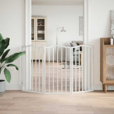 Vidaxl Vrata za pse zložljiva 3 paneli bela 150 cm topolovina