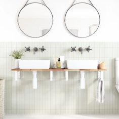 Vidaxl Stenska polica za umivalnik jeklo in trden akacijev les