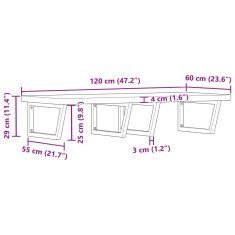 Vidaxl Stenska polica za umivalnik jeklo in trden akacijev les