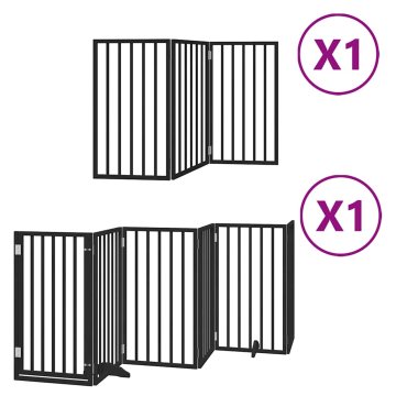 Vidaxl Ograda za pse z vrati zložljiva 9 panelov črna 450 cm les