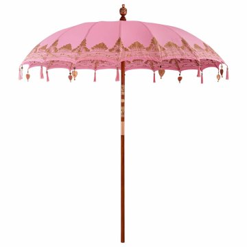 Vidaxl Balineški senčnik Roza (210-220) x 260 cm Bombaž in masivno les