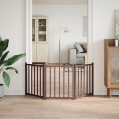 Vidaxl Vrata za pse zložljiva 3 paneli rjava 150 cm topolovina