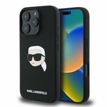 Karl Lagerfeld KARL LAGERFELD ovitek za IPHONE 16 Pro Max, združljiv z MagSafe KLHMP16XSKHPPLK (Sil KL Head Print) črn