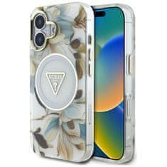 Guess GUESS etui za IPHONE 16 združljiv z MagSafe GUHMP16SHFLPEDH (IML Metal Glitter Flowers Triangle) bel