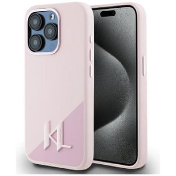 Karl Lagerfeld KARL LAGERFELD etui za IPHONE 15 Pro združljiv z MagSafe KLHMP15LSCMKMPCP (silikonski začetni kovinski logotip) roza
