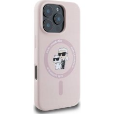 Karl Lagerfeld KARL LAGERFELD etui za IPHONE 16 združljiv z MagSafe KLHMP16SSCMKCRHP (Silicone KC Body Ring) roza