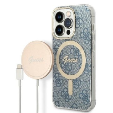 Guess GUESS komplet za IPHONE 14 Pro združljiv z MagSafe GUBPP14LH4EACSB (komplet / etui + polnilnik / 4G) zlato modra