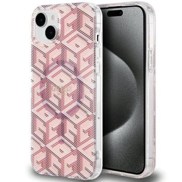 Guess GUESS etui za IPHONE 15 združljiv z MagSafe GUHMP15SHGCUSTGP (IML GCUBE) roza