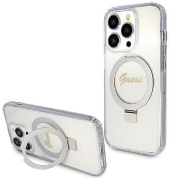 Guess GUESS etui za IPHONE 15 Pro, združljiv z MagSafe GUHMP15LHRSGSD (Glitter Script Logo Ring stand) prozoren