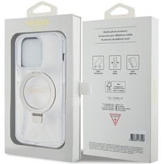 Guess GUESS etui za IPHONE 15 Pro, združljiv z MagSafe GUHMP15LHRSGSD (Glitter Script Logo Ring stand) prozoren