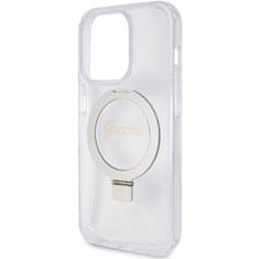 Guess GUESS etui za IPHONE 15 Pro, združljiv z MagSafe GUHMP15LHRSGSD (Glitter Script Logo Ring stand) prozoren