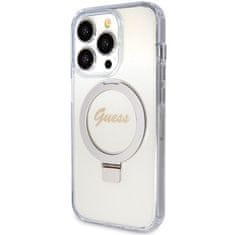 Guess GUESS etui za IPHONE 15 Pro, združljiv z MagSafe GUHMP15LHRSGSD (Glitter Script Logo Ring stand) prozoren